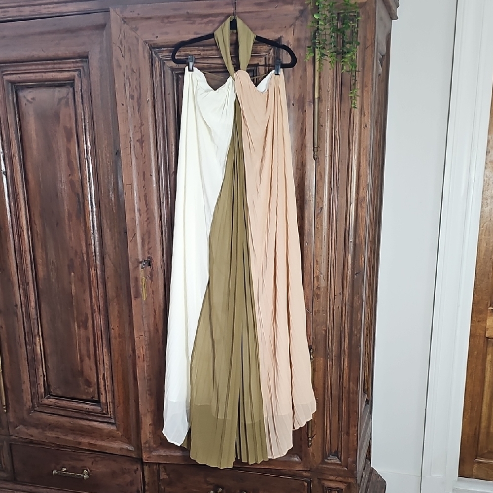 Luxe Tricolor Maxi Dress in Cream, Olive, Blush